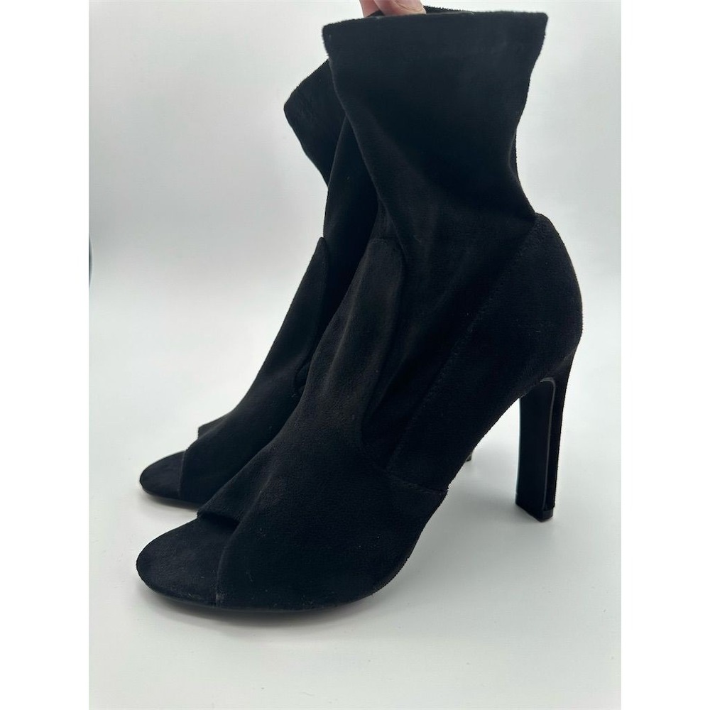 Forever 21 Women's Black Peep Toe‎ Sock Booties High Heel Ankle Boots Size 8
